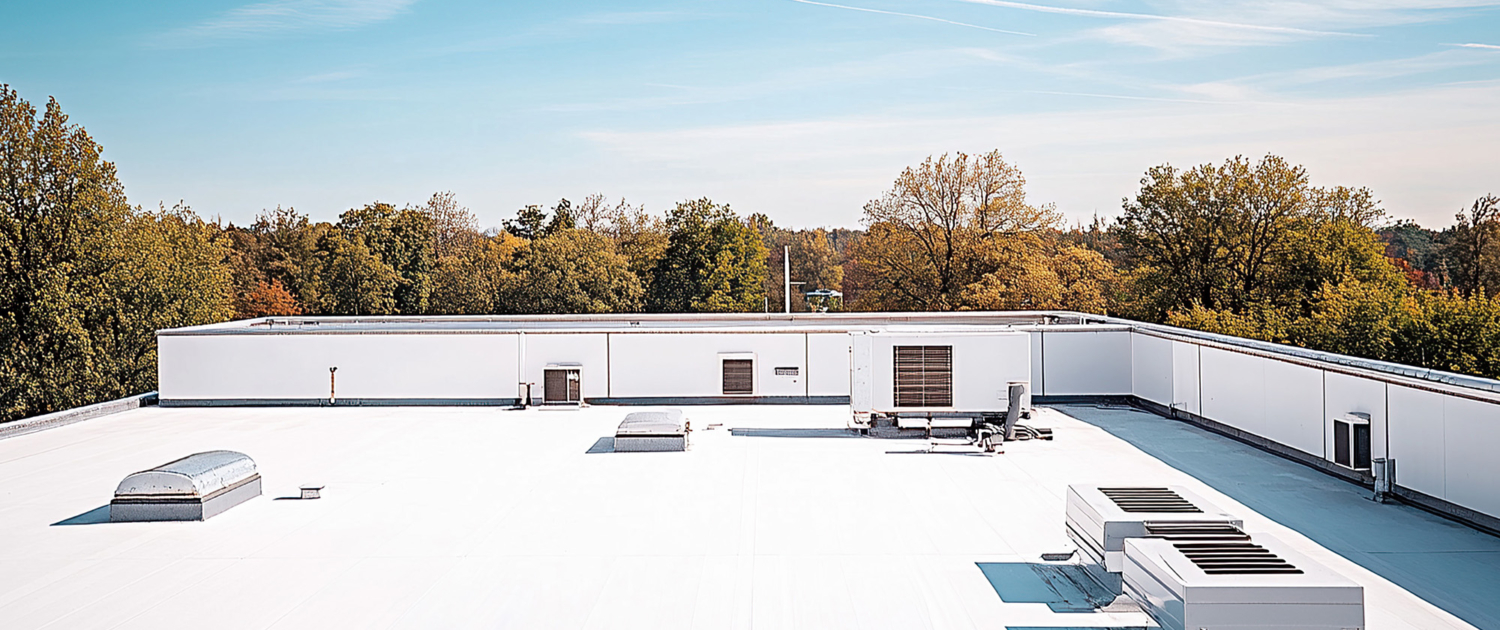 Flat White Commercial Roof With Vents