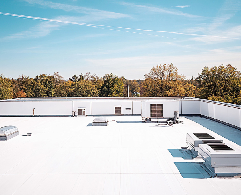 Flat White Commercial Roof With Vents