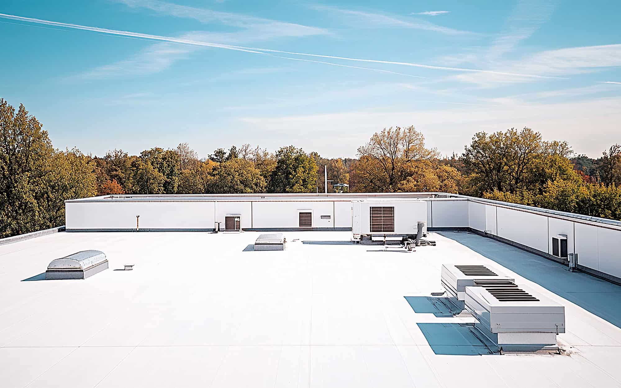 Flat White Commercial Roof With Vents