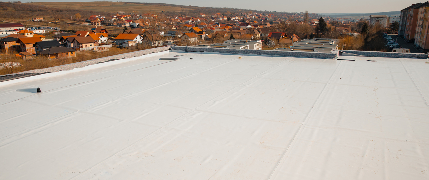 Flat Roof With Hot Air Welded Pvc Membrane Waterproofing For Ballasted System